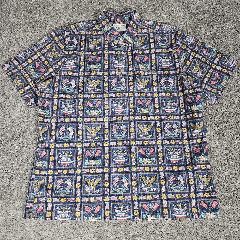 Vtg Reyn Spooner Dietrich Varez Shirt Mens 2XL Blue USA Hawaiian State AOP